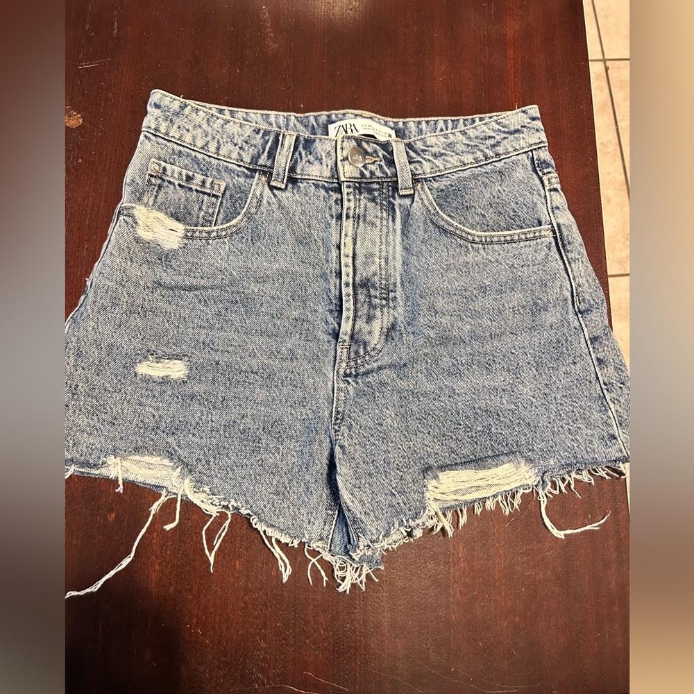 Zara Light Blue Distressed Jean Shorts